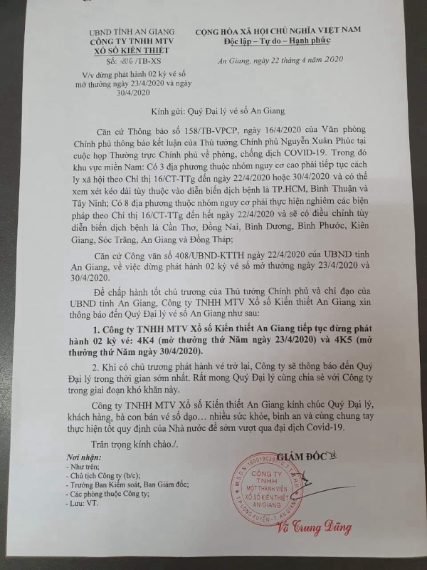 Xổ số An Giang tiếp tục dừng phát hành 2 kỳ vé số mở thưởng ngày 234 và 3042020 hình ảnh gốc Xo so An Giang tiep tuc dung phat hanh 2 ky ve so mo thuong ngay 234 va 3042020 hinh anh goc